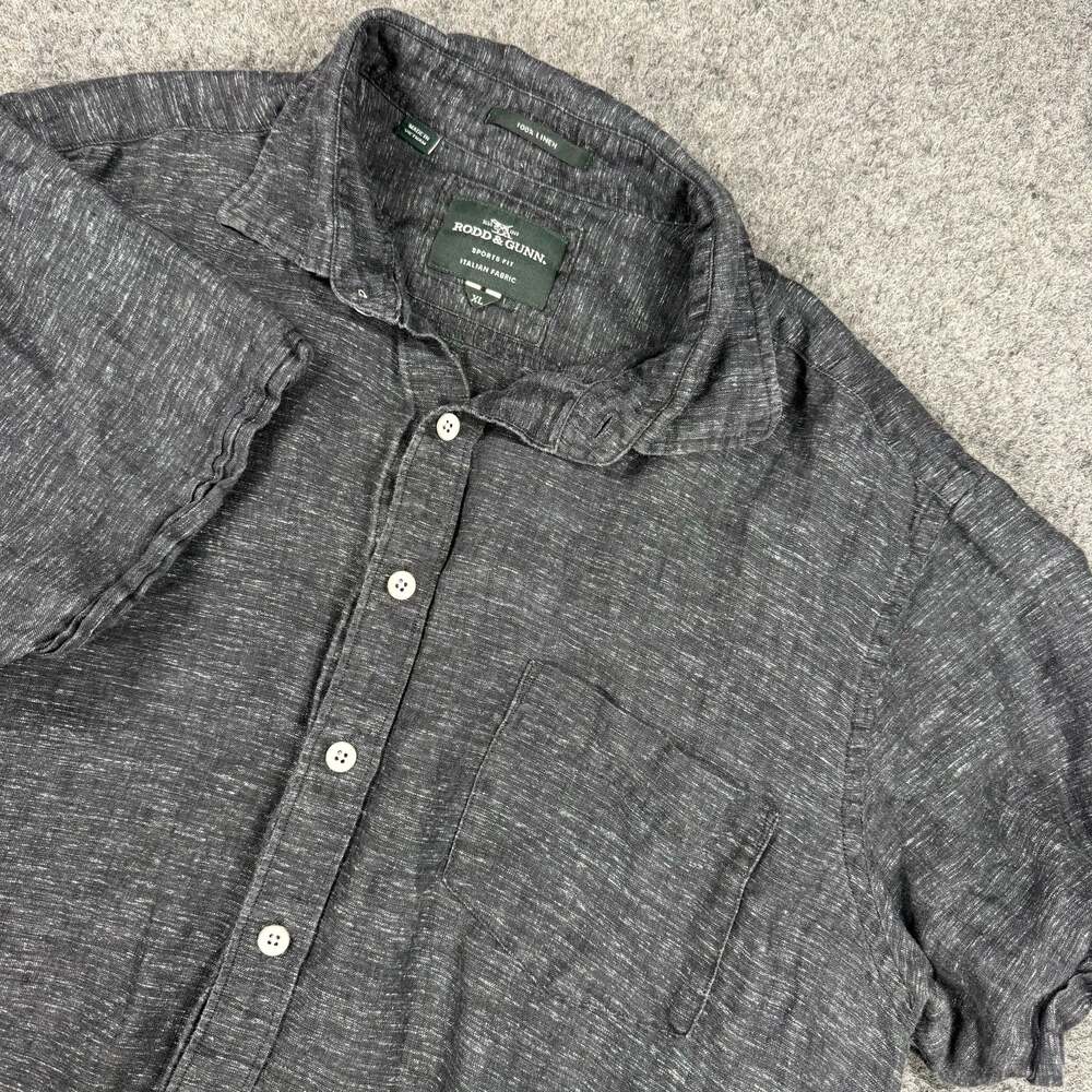 Rodd & Gunn Sports Fit Short Sleeve Linen Button Up Shirt Men's XL Black